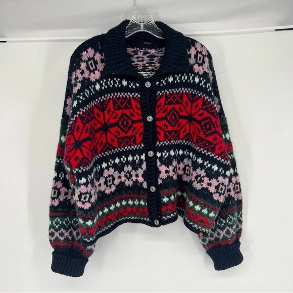 Free People Snowdrift Argyle Wool Blend Multicolor Knit Cardigan Sweater SAMPLE - Picture 3 of 9